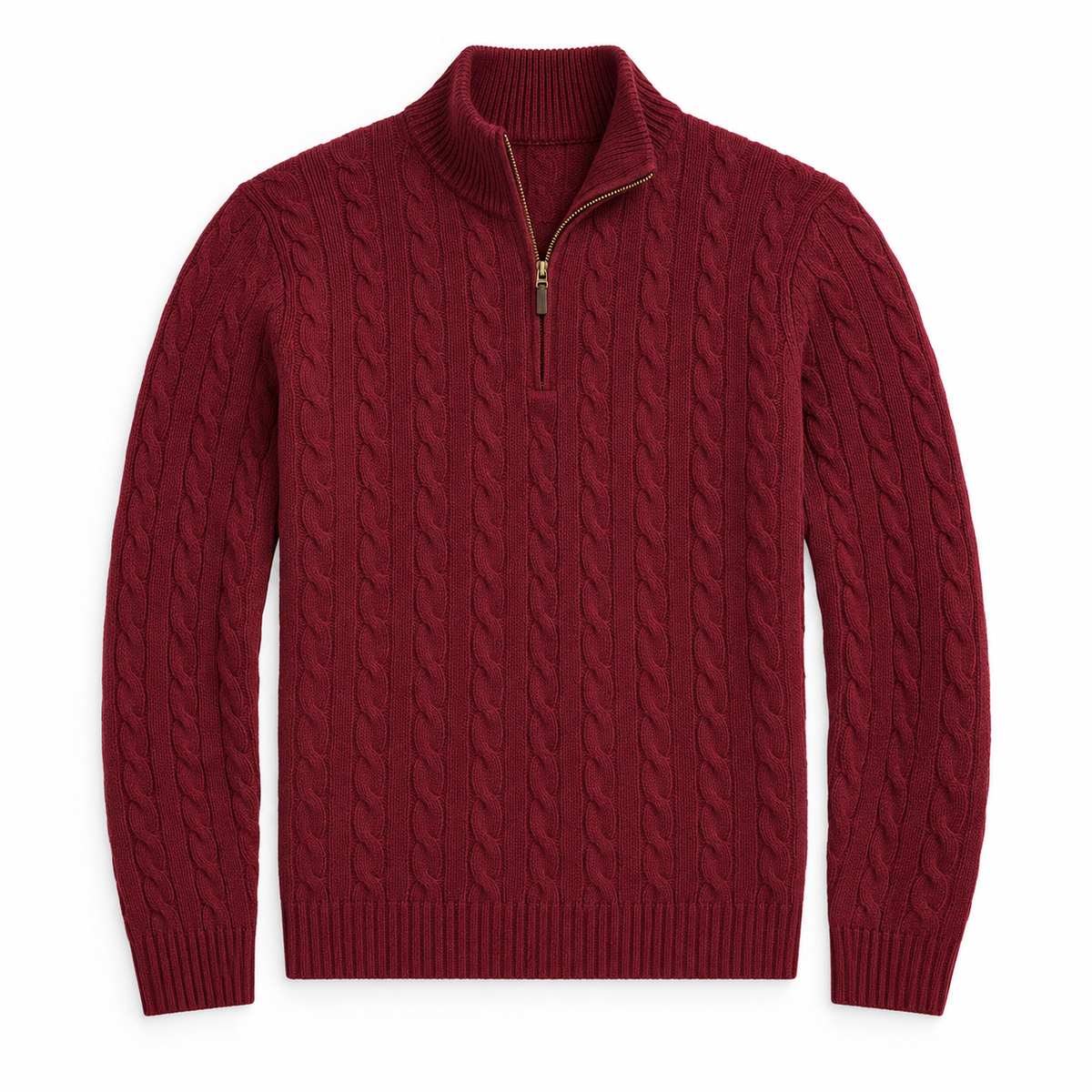 Men's Cable Knit Quarter Zip Sweater, Classic Long Sleeve Pullover with Ribbed Collar