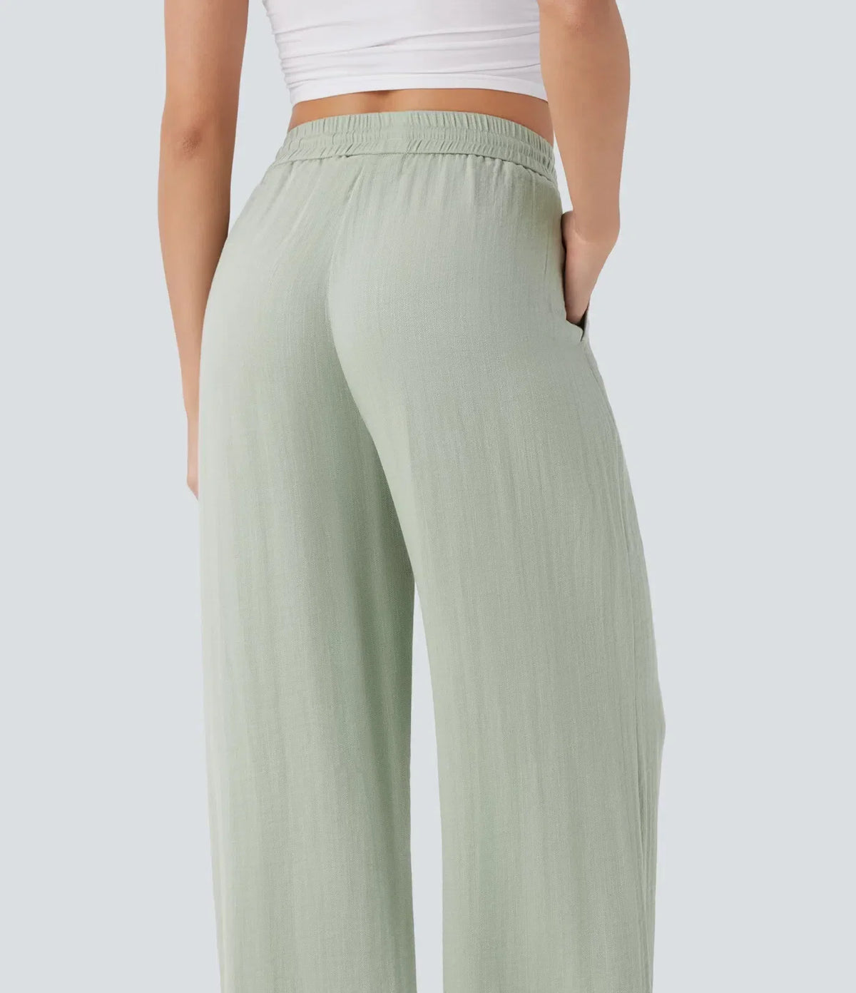 ⏰Clearance Sale⚡High Waisted Drawstring Pocket Wide Leg Casual Linen-Feel Pants