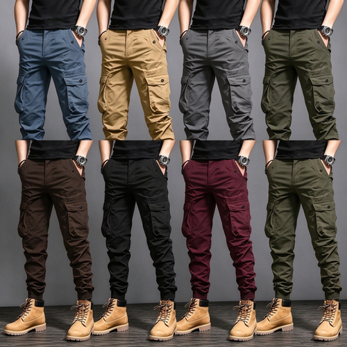 Men's Multi-Color Cargo Joggers — Multi-Pocket Tactical Casual Long Pants