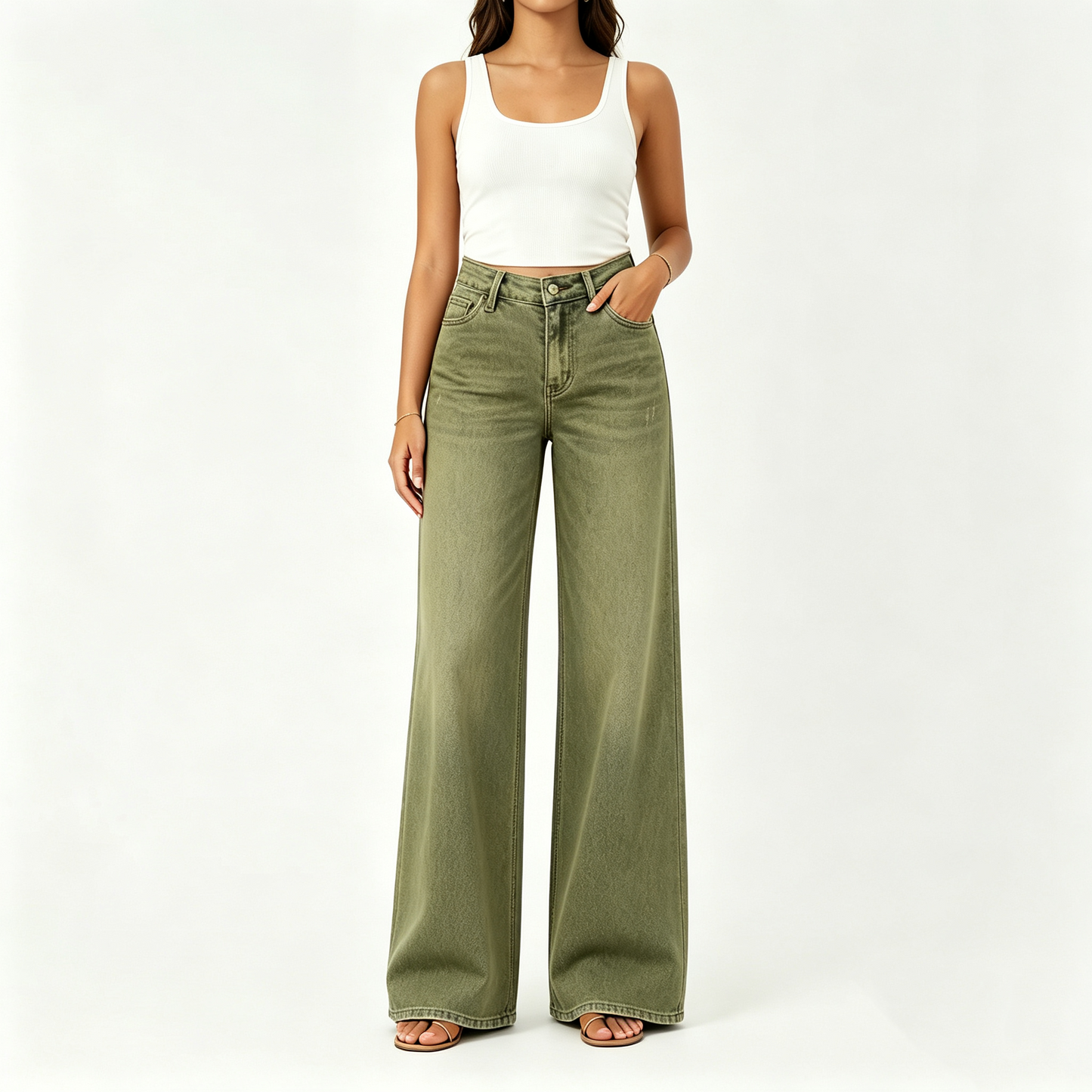 "Rise Baggy Stretchy Wide Leg Jeans"