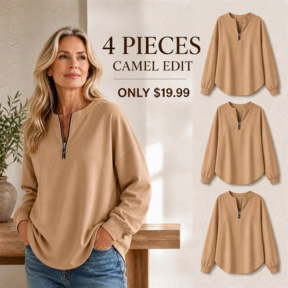 FINAL CLEARANCE - Women's Relaxed Half-Zip Long-Sleeve Pullover Top