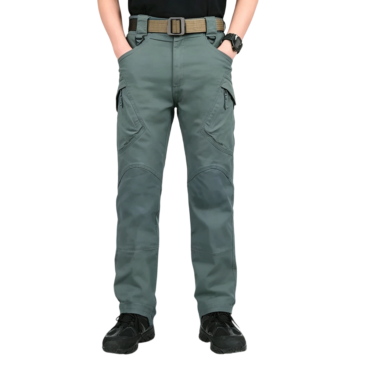 Men's solid color and printed pocket zipper waterproof tactical cargo pants