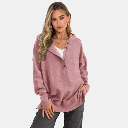 Womens Hoodie Oversized Button Up Sweatshirt