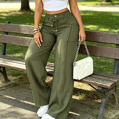 ⚡New Summer Drawstring High Waist Wide Leg Pants