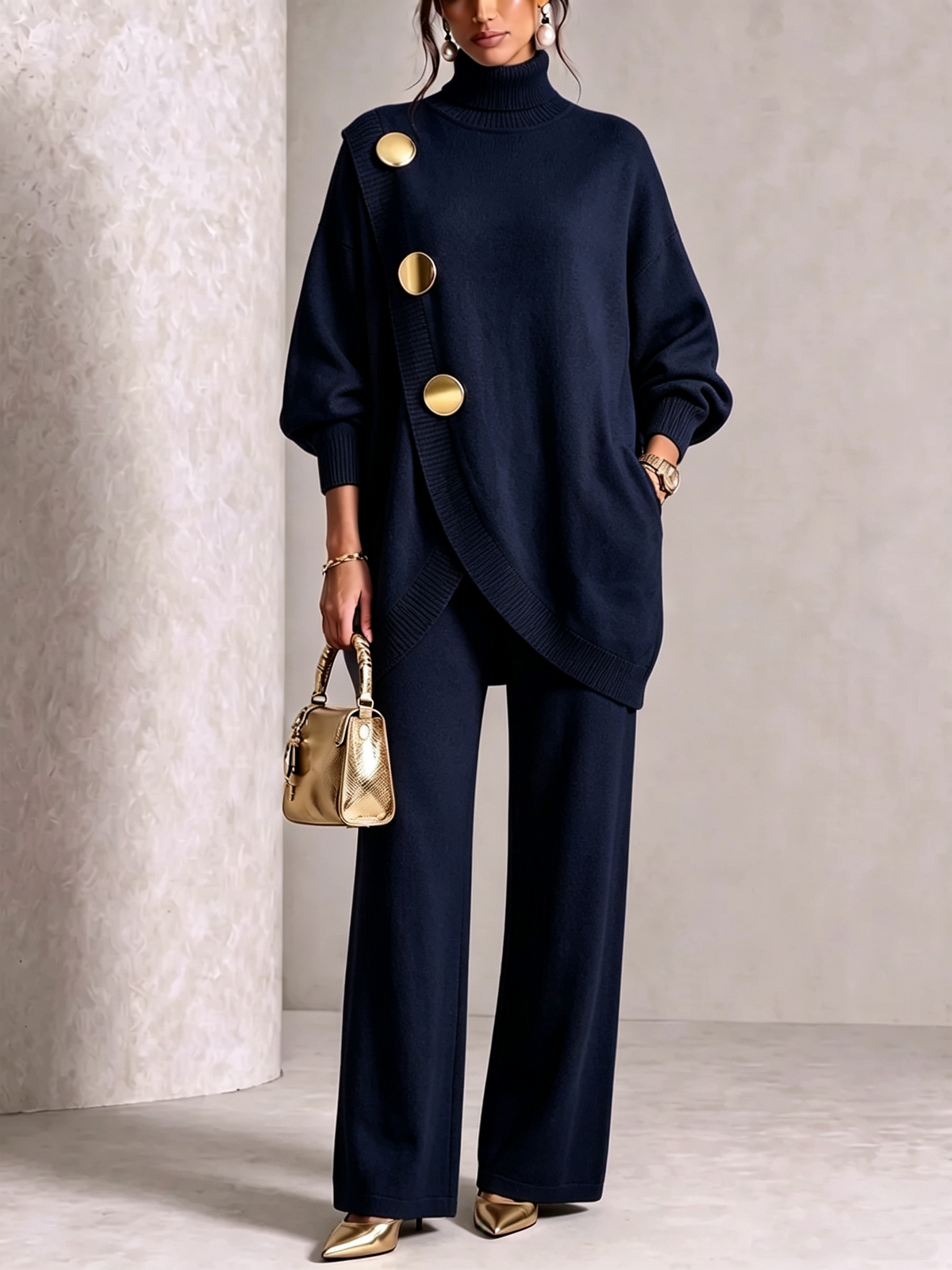 💥 Elegant Knit Asymmetrical Button Set