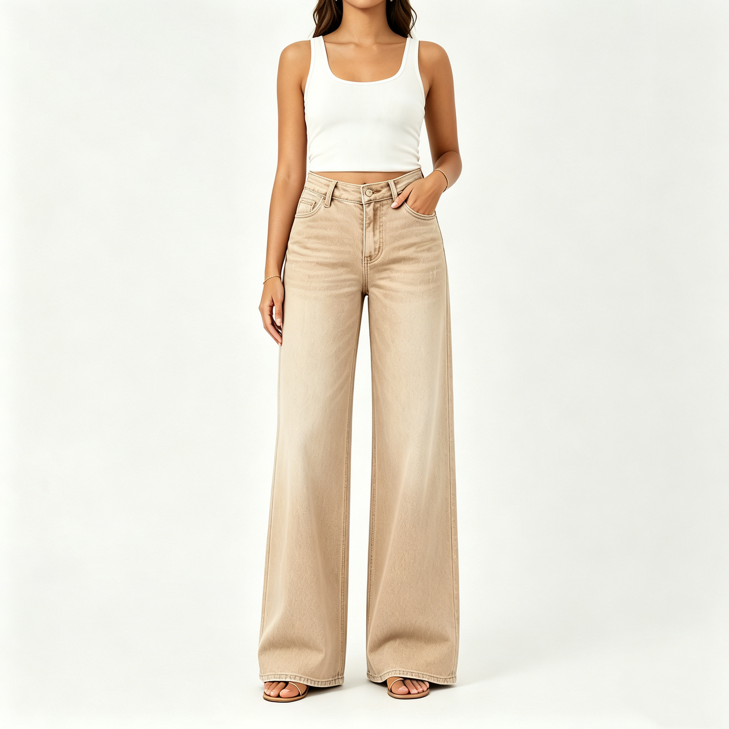 "Rise Baggy Stretchy Wide Leg Jeans"