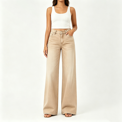 "Rise Baggy Stretchy Wide Leg Jeans"
