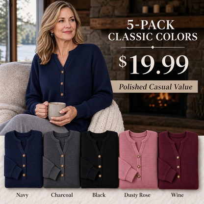 Women's Waffle Knit Long Sleeve Henley Top