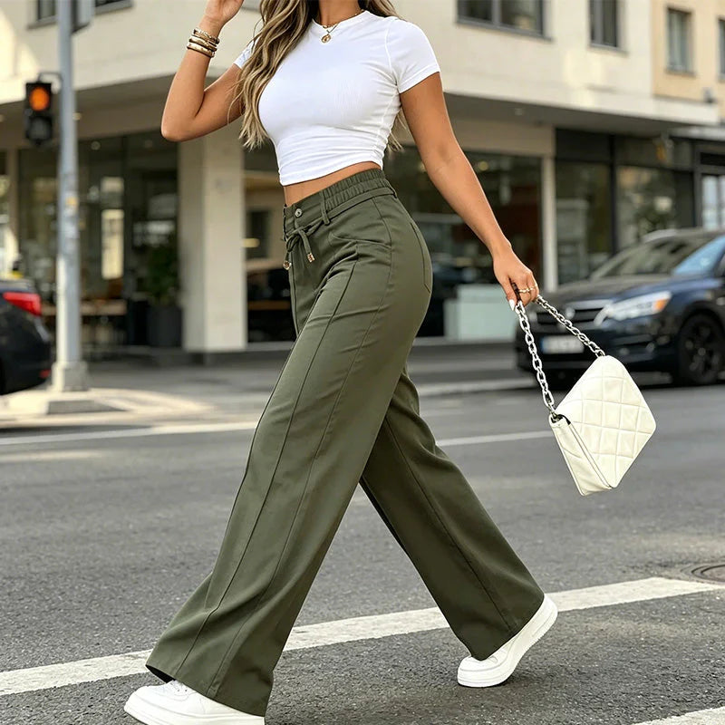 ⚡New Summer Drawstring High Waist Wide Leg Pants