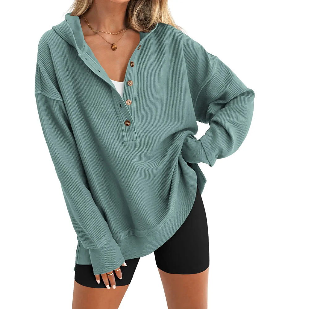 Womens Hoodie Oversized Button Up Sweatshirt
