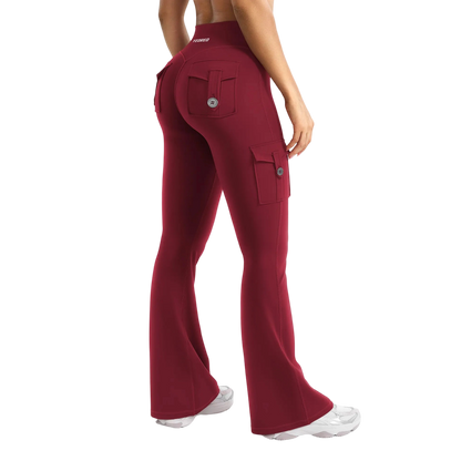 Women's Workout Flare Leggings with Pockets Hidden Scrunch High Waisted Cargo Gym Yoga