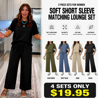 2 Piece Sets for Women - Soft Short Sleeve Matching Lounge Set