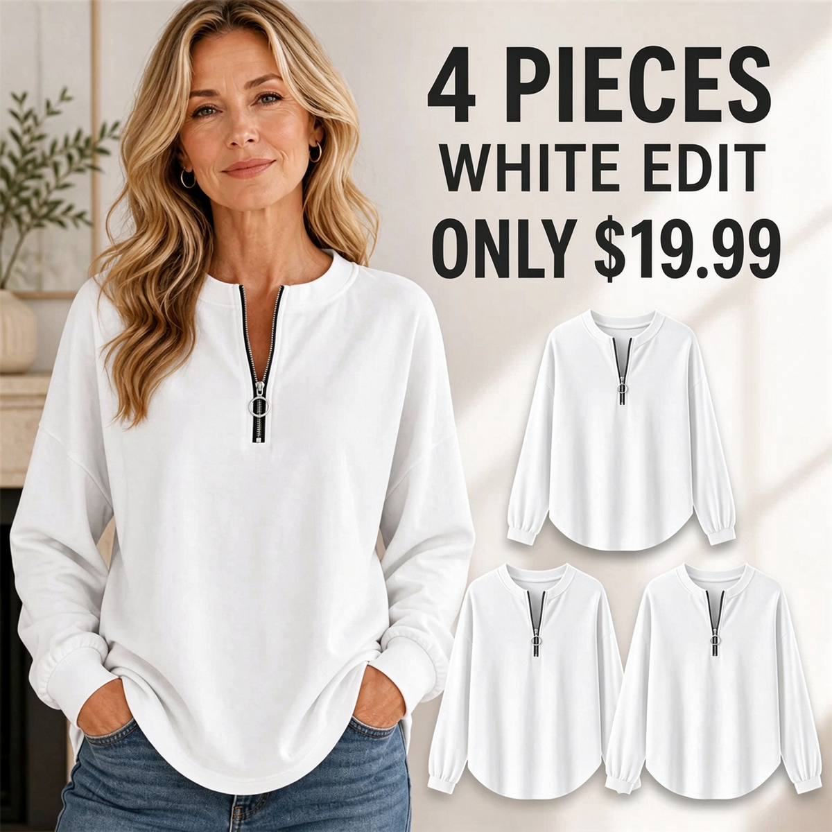 FINAL CLEARANCE - Women's Relaxed Half-Zip Long-Sleeve Pullover Top