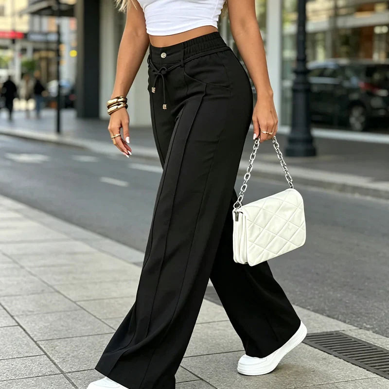 ⚡New Summer Drawstring High Waist Wide Leg Pants