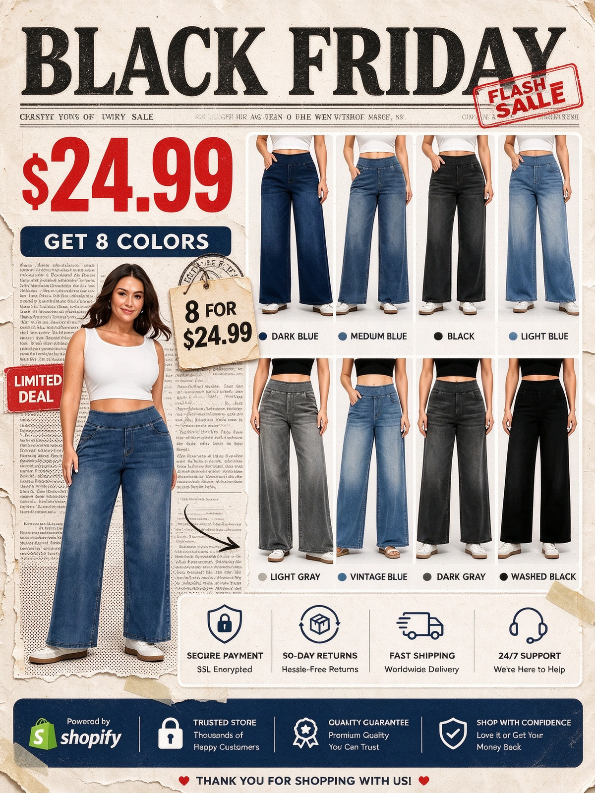🔥 Black Friday SALE-Stretchy Pull-On Wide-Leg Knit Jeans