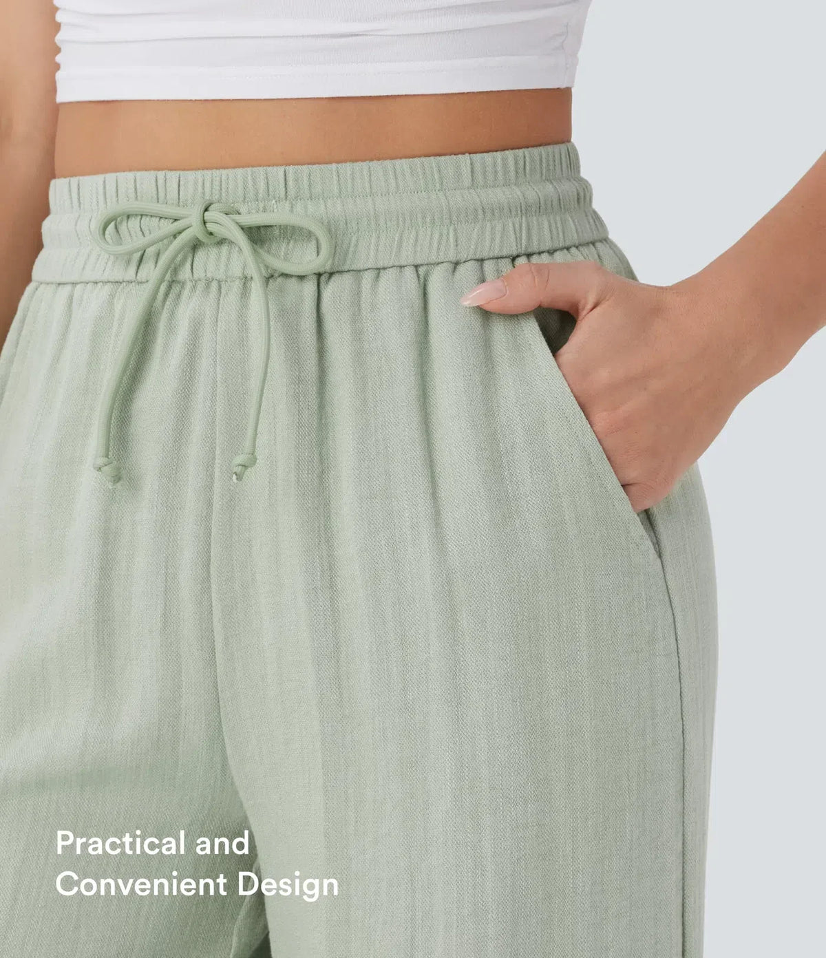 ⏰Clearance Sale⚡High Waisted Drawstring Pocket Wide Leg Casual Linen-Feel Pants