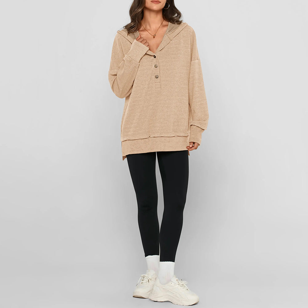 Womens Hoodie Oversized Button Up Sweatshirt