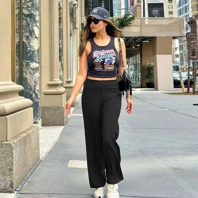 "💘Women's High-Waist Wide Leg Pants – Business Casual Yoga Dress Pants with Pockets"