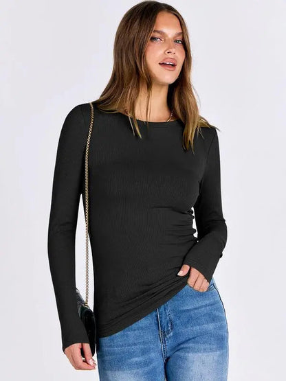 🔥8- PACK Women's Long Sleeve Blouses Shirts with Ribbed Knit Work Office Basic Tops