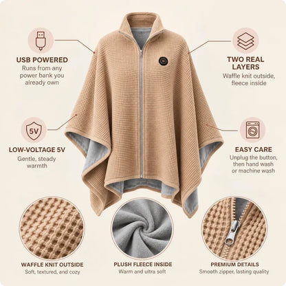 🔥Black Friday Deal｜Washable Fleece USB Heated Wrap Poncho