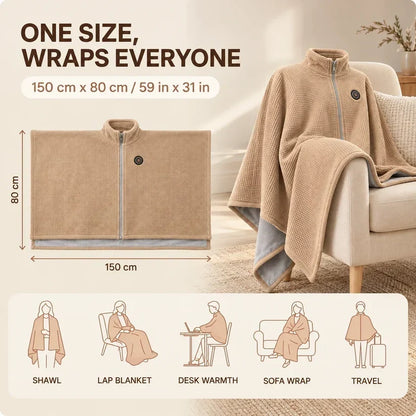 🔥Black Friday Deal｜Washable Fleece USB Heated Wrap Poncho