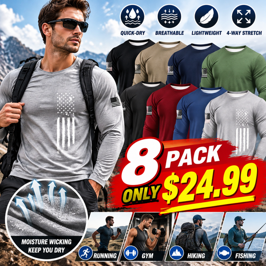 Men's American Flag Quick-Dry Long Sleeve Athletic Shirts Moisture Wicking Workout Tee