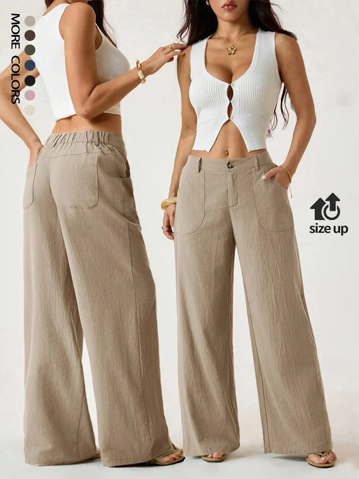 Women's High Waist Linen Palazzo Wide Leg Pants