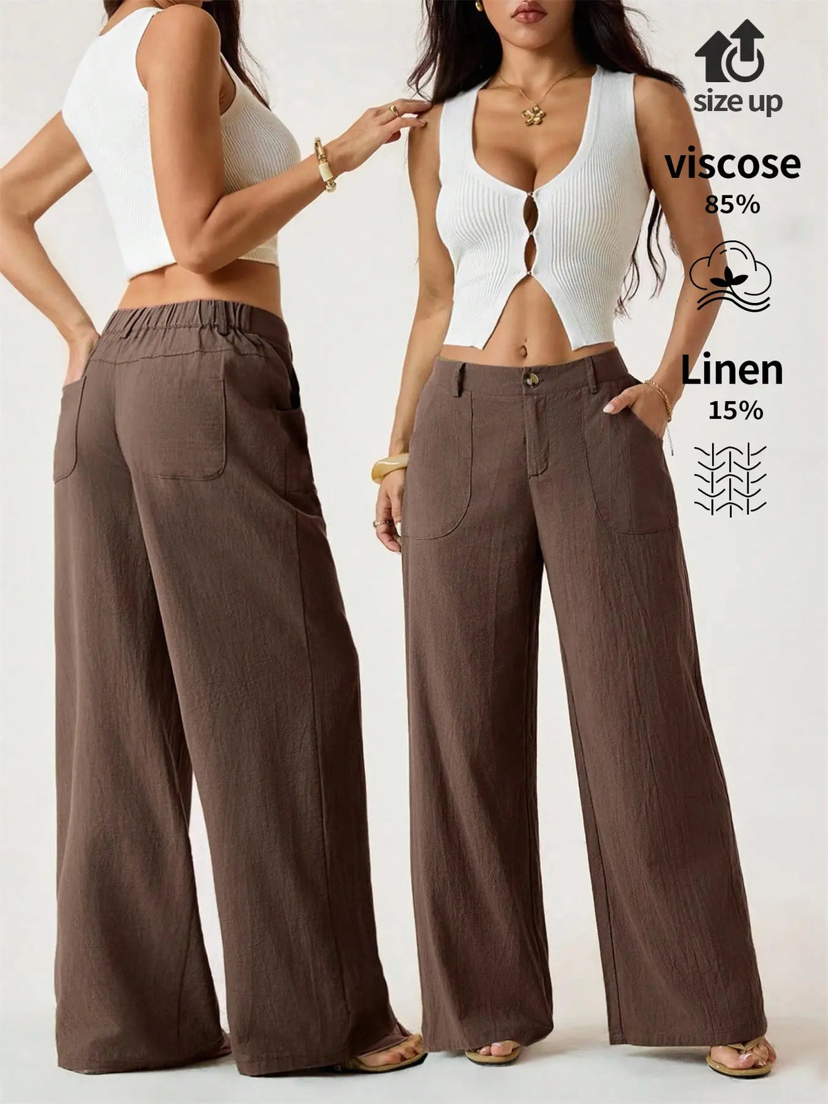Women's High Waist Linen Palazzo Wide Leg Pants