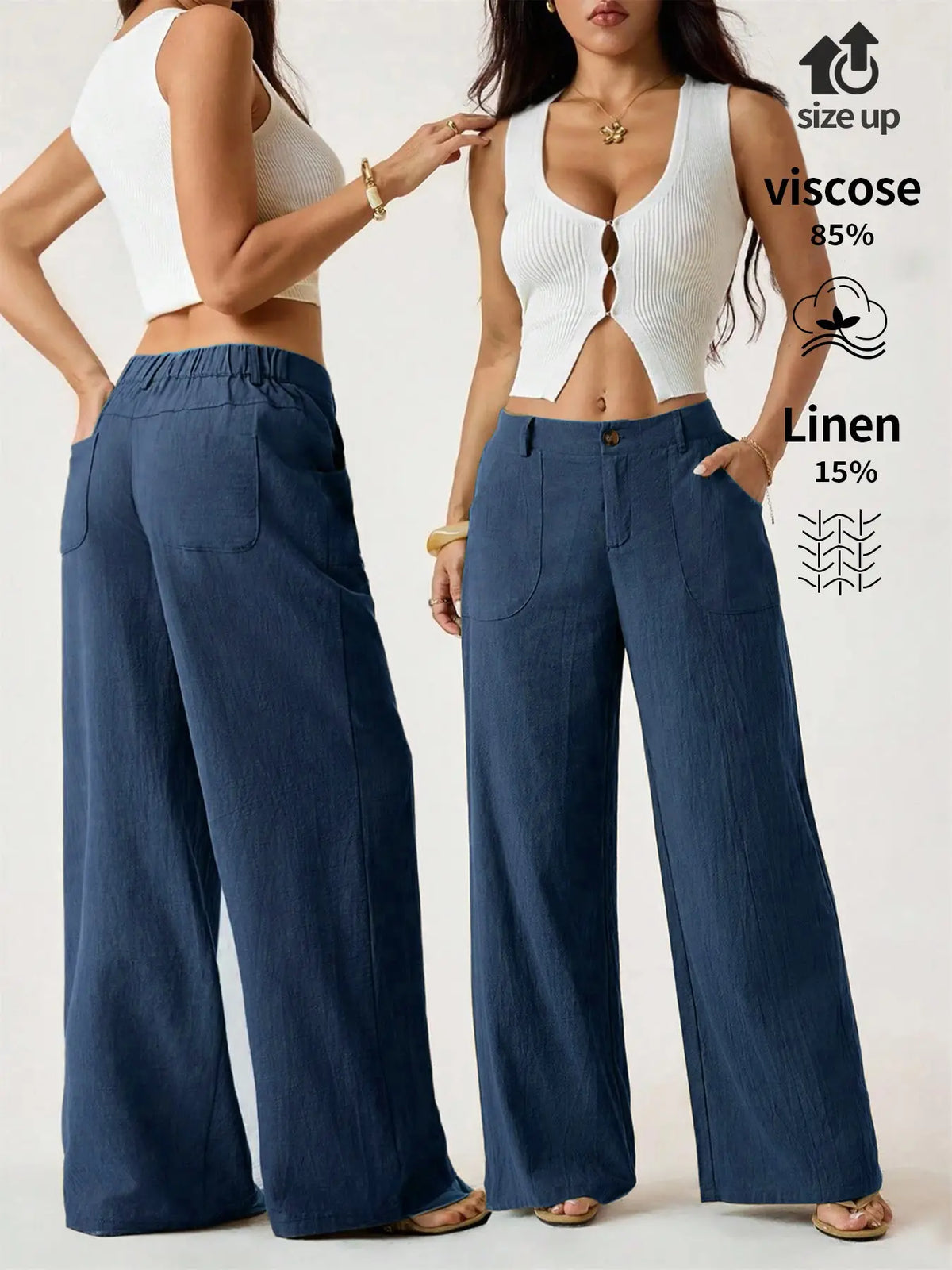 Women's High Waist Linen Palazzo Wide Leg Pants