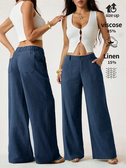 Women's High Waist Linen Palazzo Wide Leg Pants