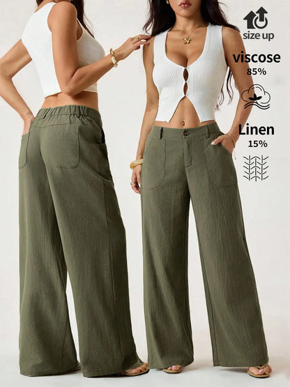 Women's High Waist Linen Palazzo Wide Leg Pants