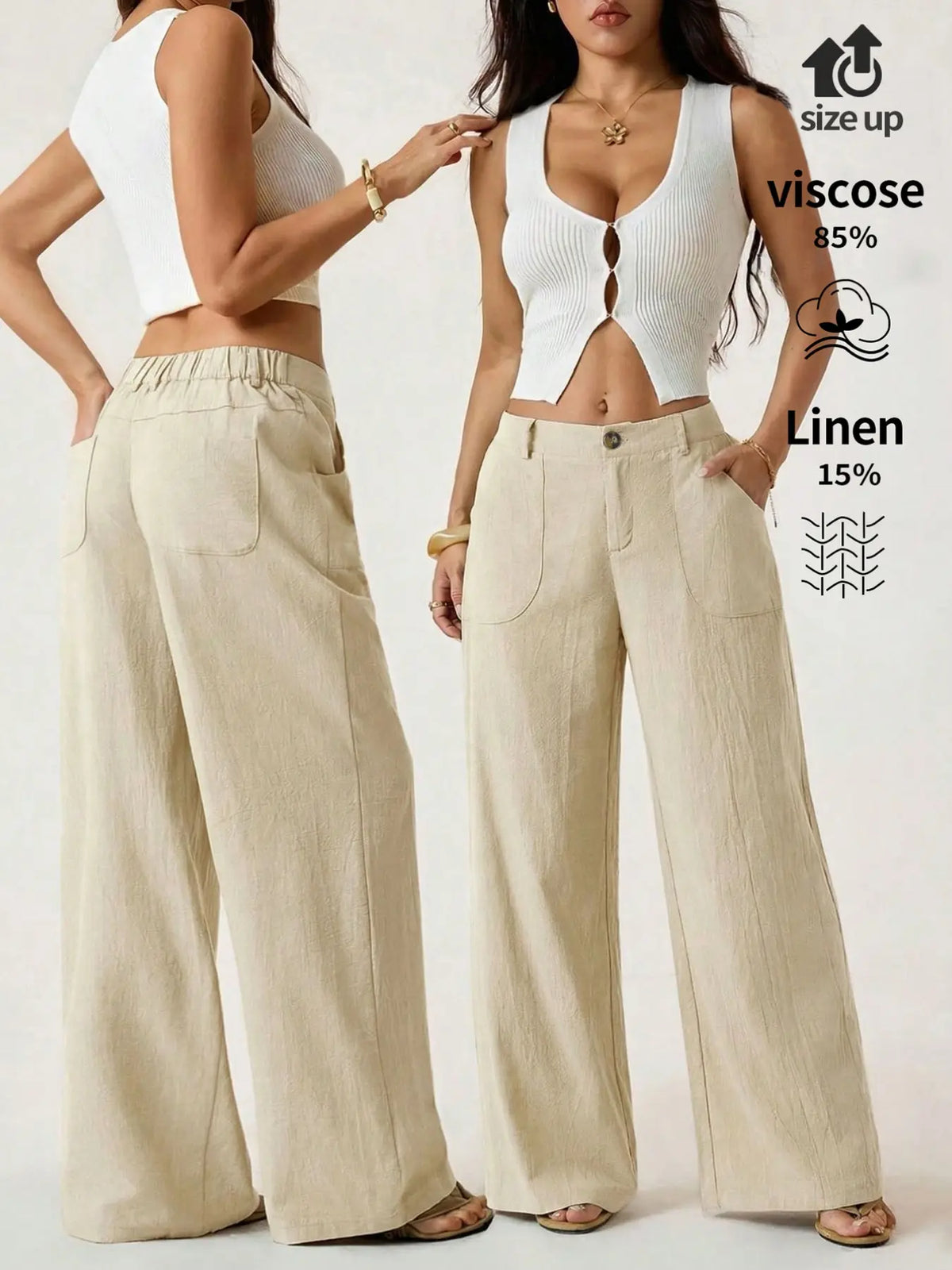 Women's High Waist Linen Palazzo Wide Leg Pants
