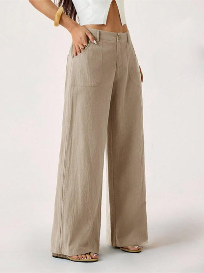 Women's High Waist Linen Palazzo Wide Leg Pants