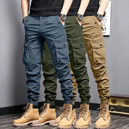 Men's Multi-Color Cargo Joggers — Multi-Pocket Tactical Casual Long Pants