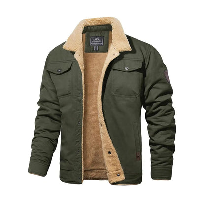 Men's Sherpa Lined Soft Fabric Longsleeves Winter Trucker Cargo Jacket