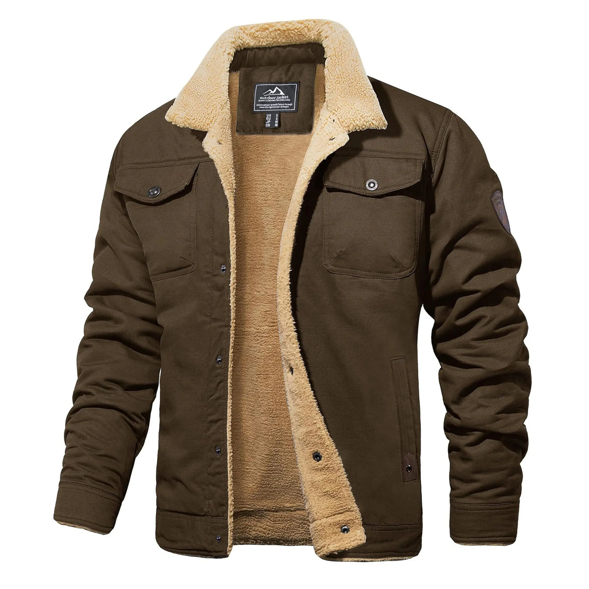 Men's Sherpa Lined Soft Fabric Longsleeves Winter Trucker Cargo Jacket