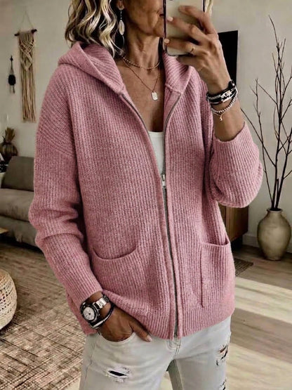 CLEARANCE 💥 Women's Casual Solid Zipper Knitted Hoodie Cardigan Jacket