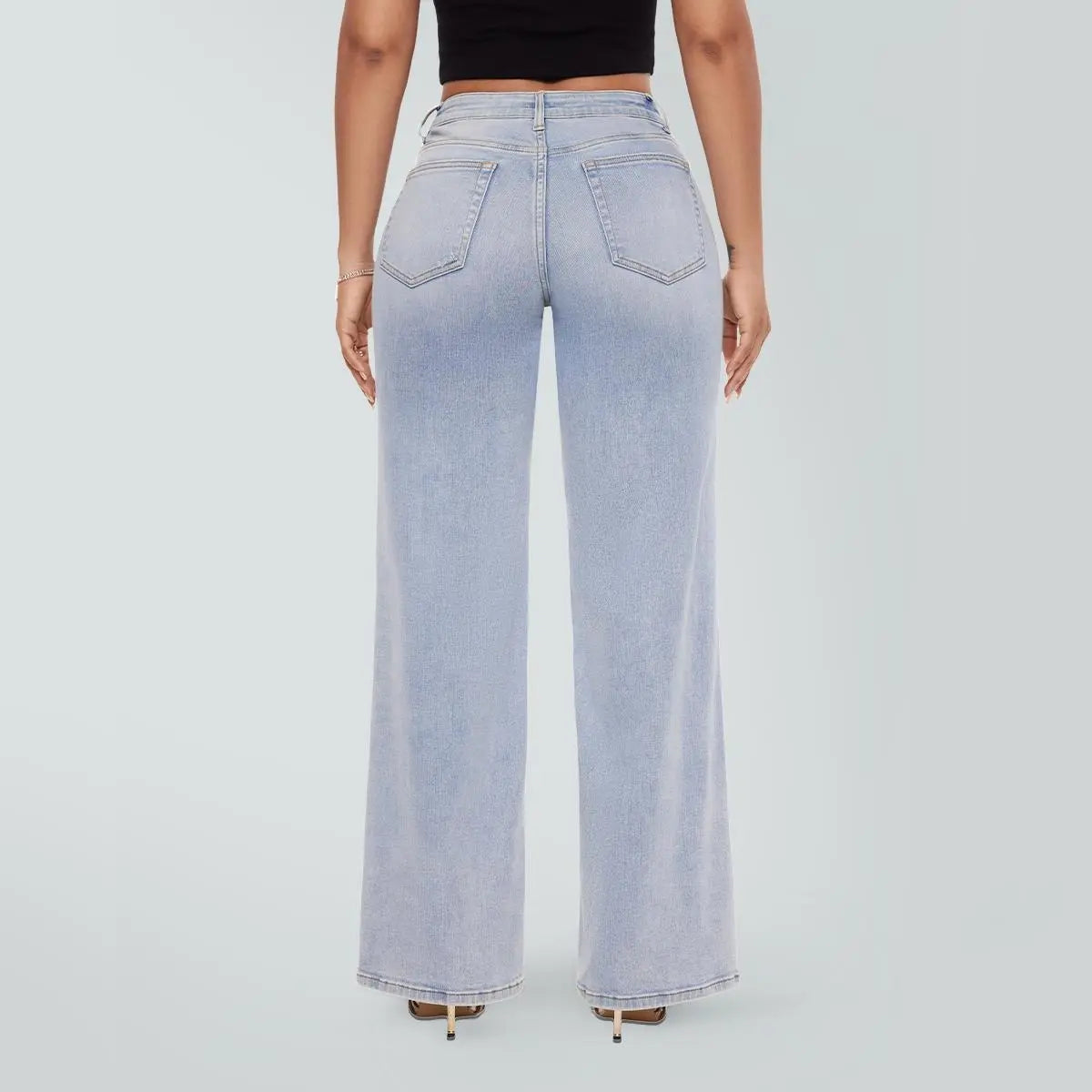 "Rise Baggy Stretchy Wide Leg Jeans"