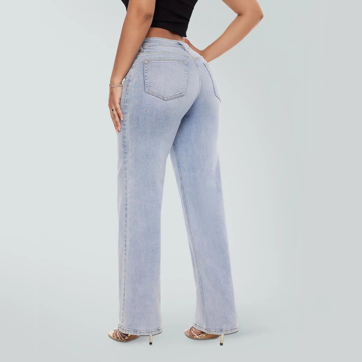 "Rise Baggy Stretchy Wide Leg Jeans"