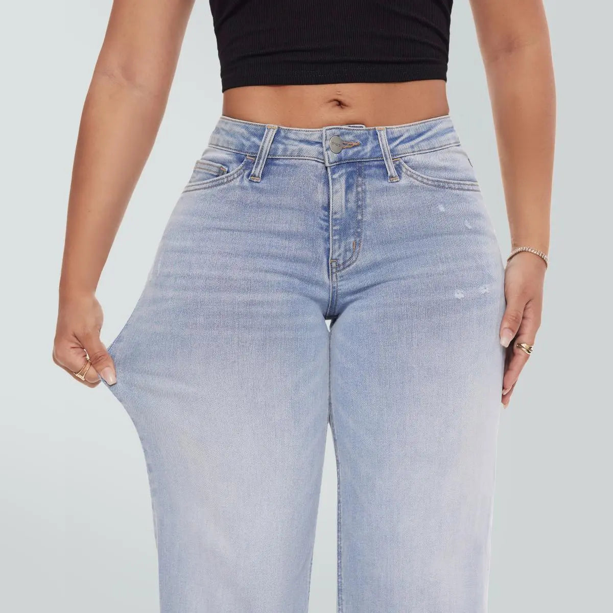 "Rise Baggy Stretchy Wide Leg Jeans"