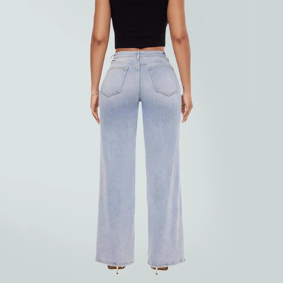 "Rise Baggy Stretchy Wide Leg Jeans"