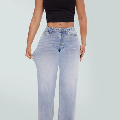 "Rise Baggy Stretchy Wide Leg Jeans"