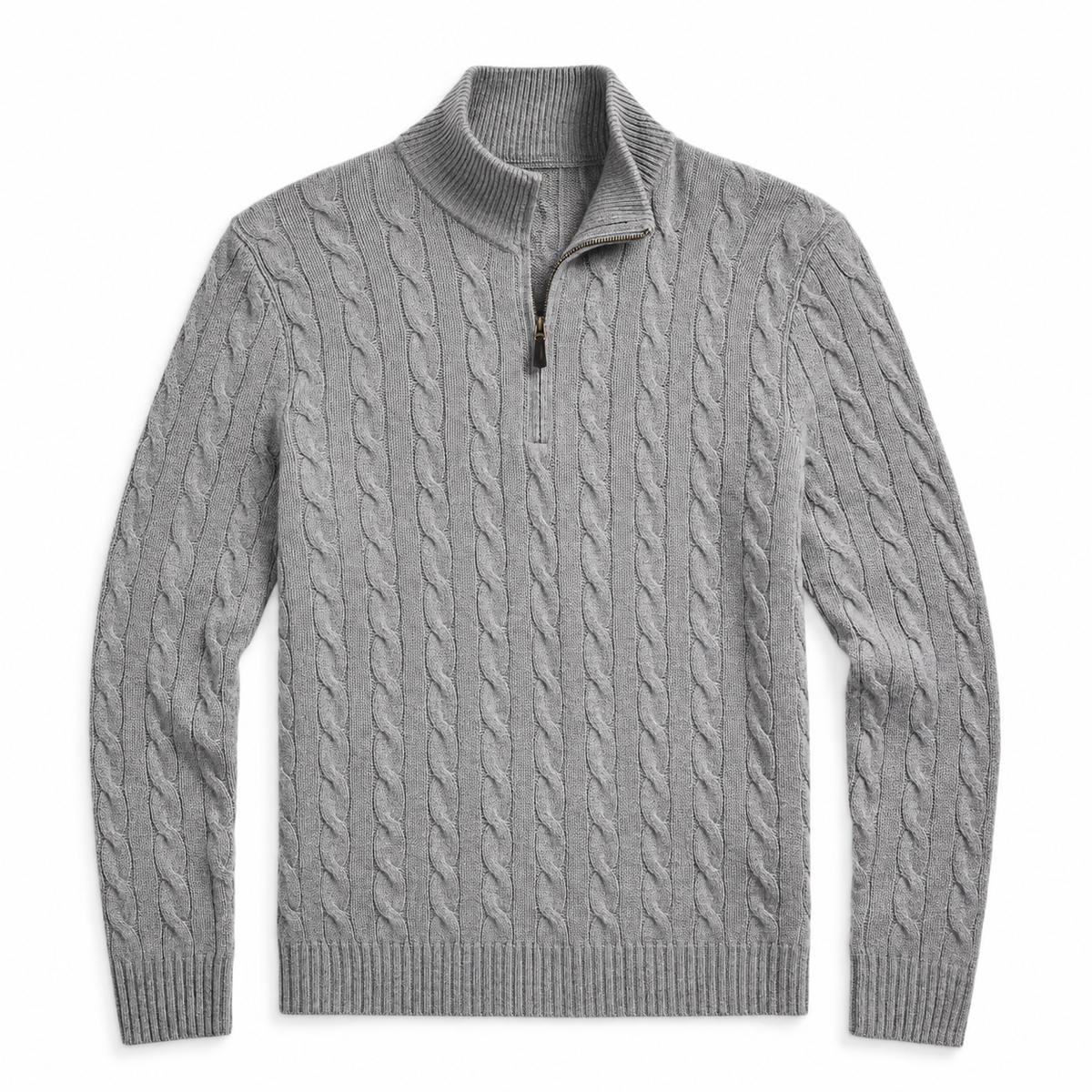 Men's Cable Knit Quarter Zip Sweater, Classic Long Sleeve Pullover with Ribbed Collar