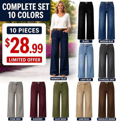 ⏰Clearance Sale⚡Women's Wide-Leg Jeans with Patch Pockets & Relaxed Fit