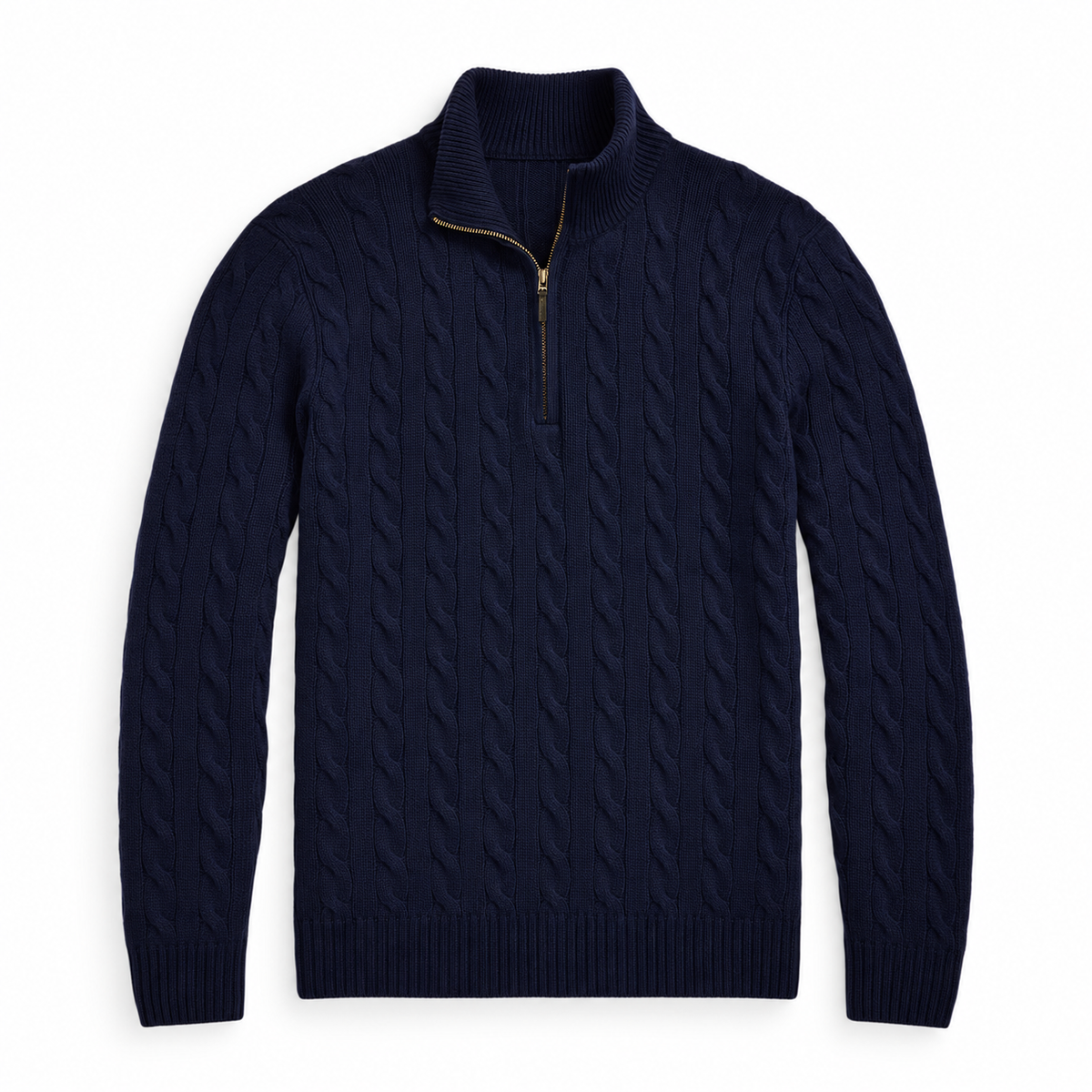 Men's Cable Knit Quarter Zip Sweater, Classic Long Sleeve Pullover with Ribbed Collar