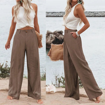 ⚡LAST 2 DAYS⚡- Women's Casual High Waist Linen Wide Leg Trousers