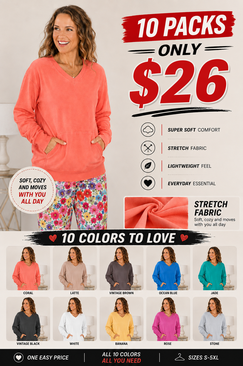 Pigment-Dyed Cozy Campfire V-Neck Sweatshirt