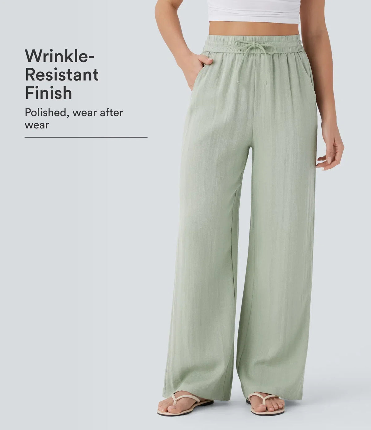 ⏰Clearance Sale⚡High Waisted Drawstring Pocket Wide Leg Casual Linen-Feel Pants