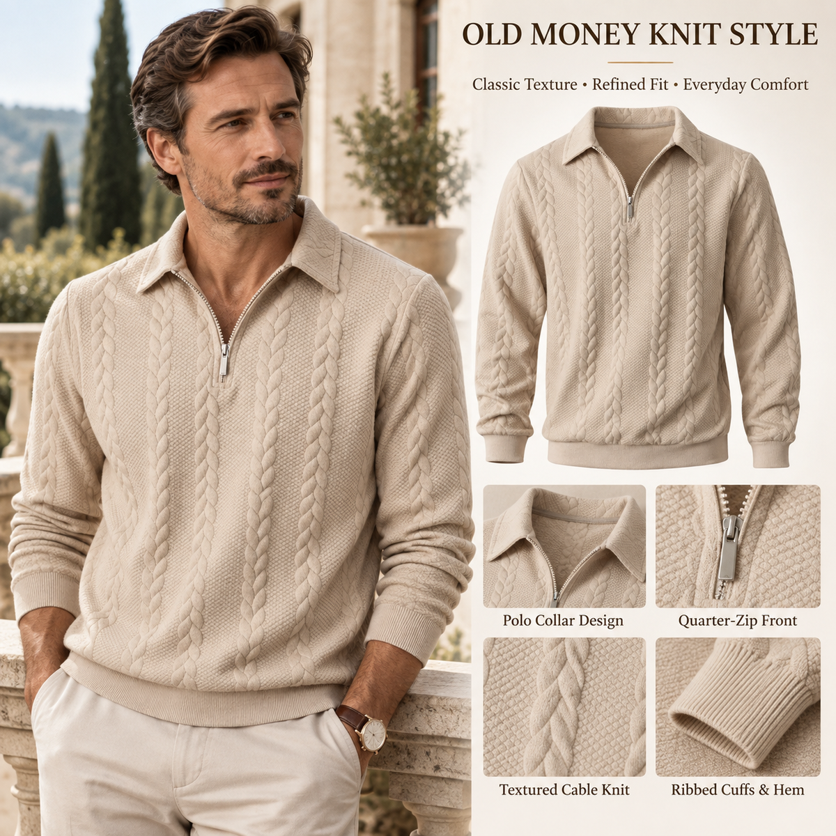 🔥 BESTSELLER | 6PCS $24.63 | Men's Textured Half-Zip Polo Sweater