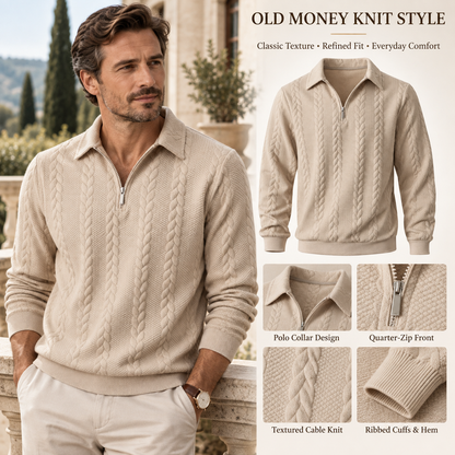 🔥 BESTSELLER | 6PCS $24.63 | Men's Textured Half-Zip Polo Sweater